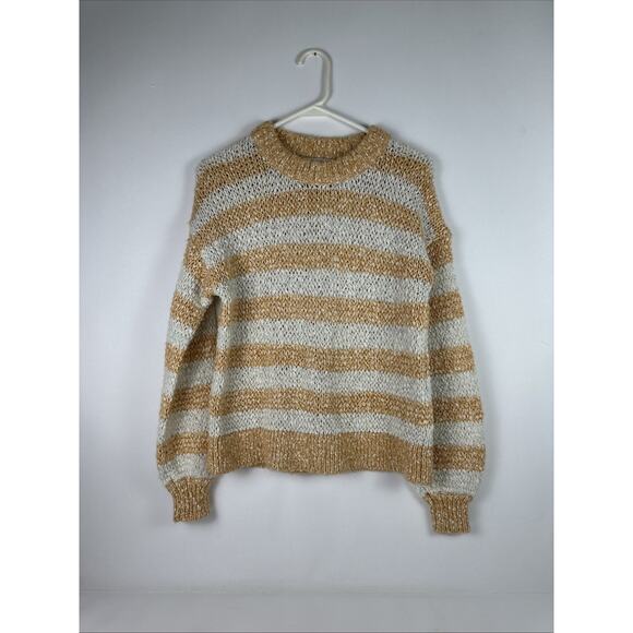 MADEWELL Baez Pullover Sweater Stripe Wool Angora Blend White Orange Size XS - Picture 1 of 8